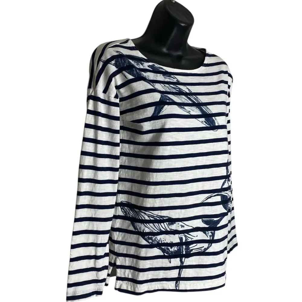 J Crew Shirt Womens XXS Nautical Striped L/S Coastal Whale Wildlife Society